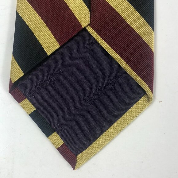 Vintage Huntington Stripe Tie Pure Silk Black Gold Burgundy Made in USA Rep Tie - Picture 3 of 5